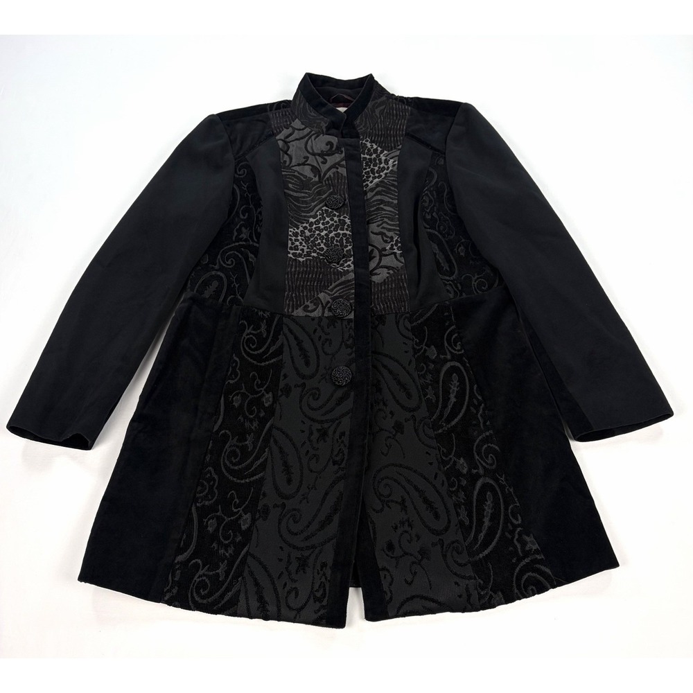 Vintage Chico's Black Velvet Red Paisley Jacket Patchwork Goth Poet Coat Y2K 1 M